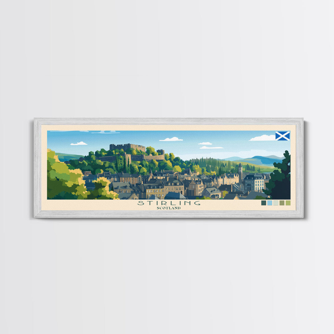 Stirling, Scotland Panoramic Travel Poster Canvas Print, Stirling, Scotland Painting, Scotland Art, Stirling Panoramic Travel Art, Travel Painting