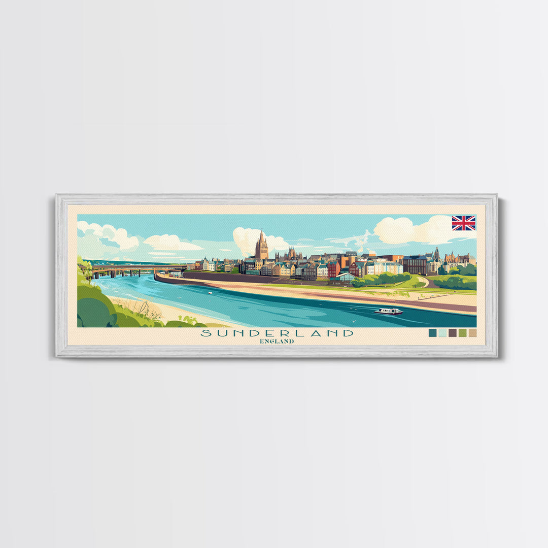 Sunderland, England Panoramic Travel Poster Canvas Print, Sunderland, England Painting, England Art, Sunderland Travel Art, Guest Room Painting