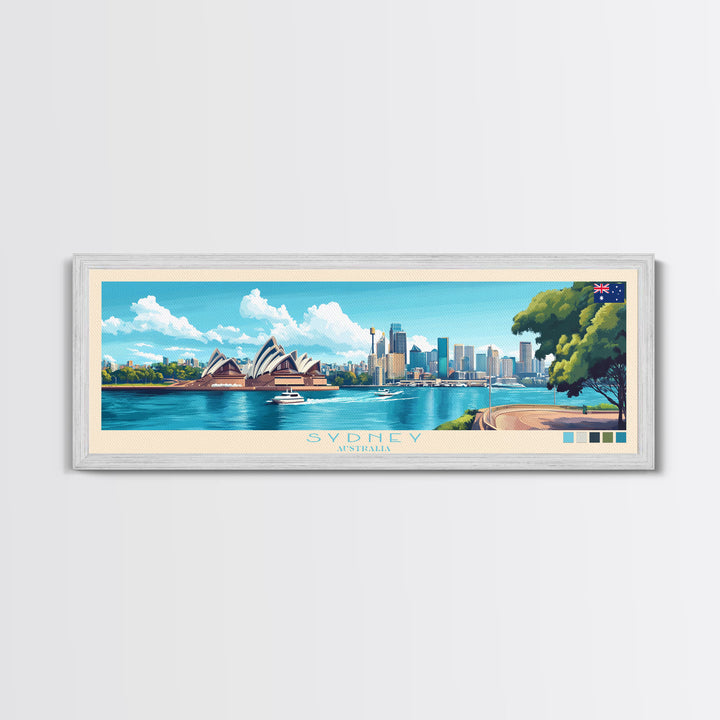 Sydney, Australia Travel Poster Panoramic Canvas Print, Sydney, Australia Painting, Australia Art, Sydney Travel Art, Guest Room Painting