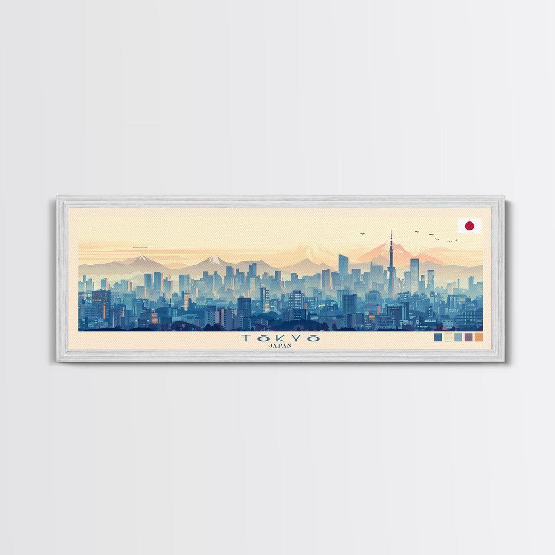 Tōkyō, Japan Panoramic Travel Poster Canvas Print, Tōkyō, Japan Painting, Japan Art, Tōkyō Travel Art, Living Room Painting