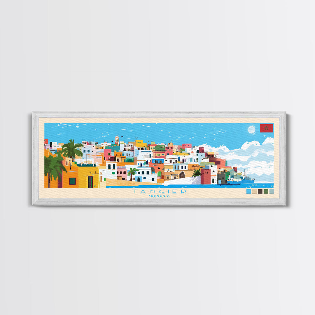 Tangier, Morocco Panoramic Travel Poster Canvas Print, Tangier, Morocco Painting, Morocco Art, Tangier Panoramic Travel Art, Travel Painting