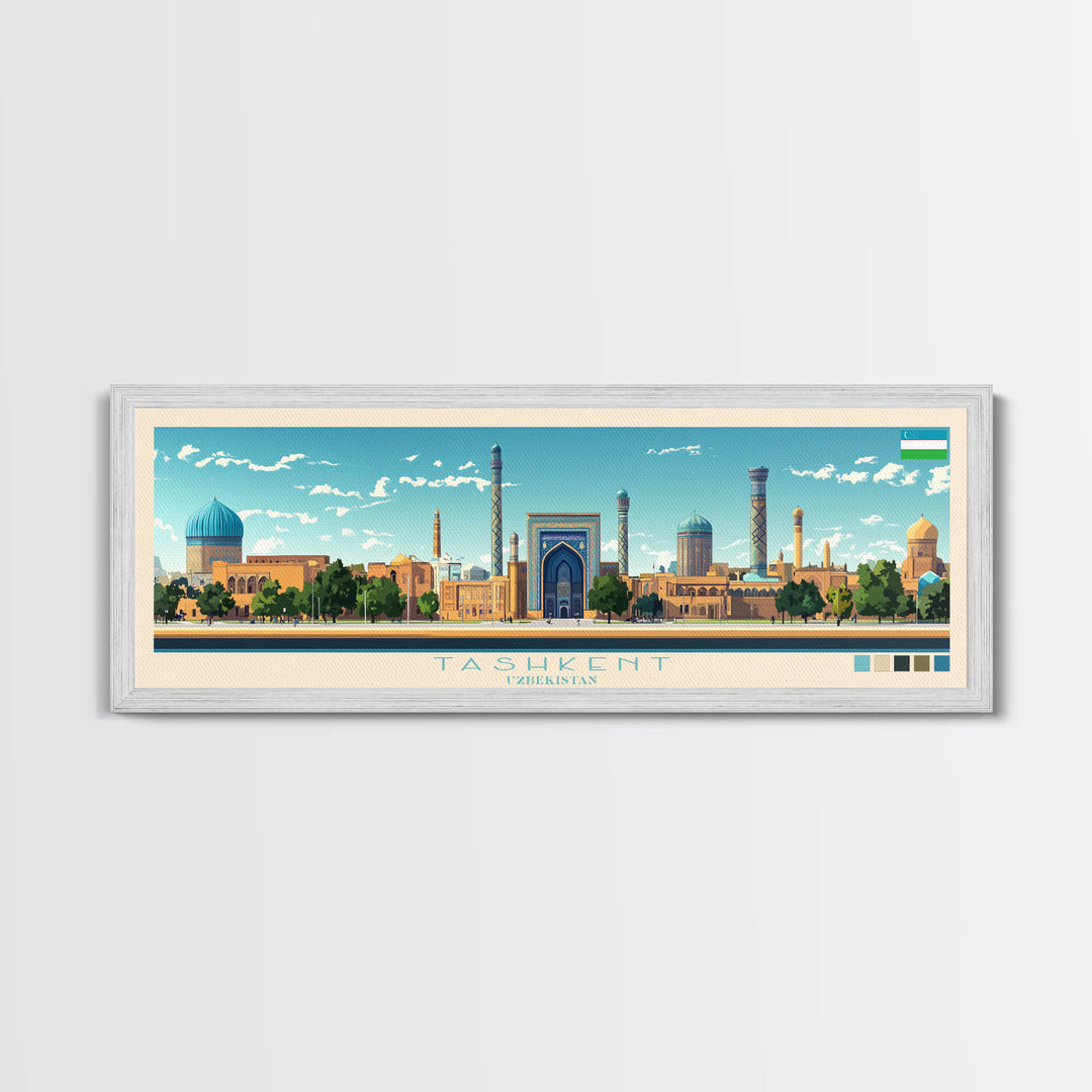 Tashkent, Uzbekistan Travel Poster Panoramic Canvas Print, Tashkent, Uzbekistan Painting, Uzbekistan Art, Tashkent Travel Art, Guest Room Painting