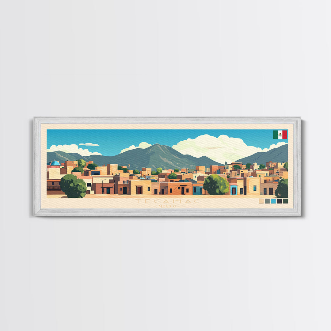 Tecamac, Mexico Panoramic Travel Poster Canvas Print, Tecamac, Mexico Painting, Mexico Art, Tecamac Travel Art, Guest Room Painting