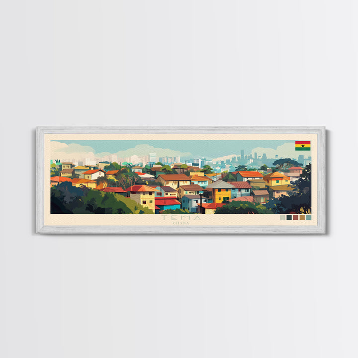 Tema, Ghana Panoramic Travel Poster Canvas Print, Tema, Ghana Painting, Ghana Art, Tema Panoramic Travel Art, Travel Painting