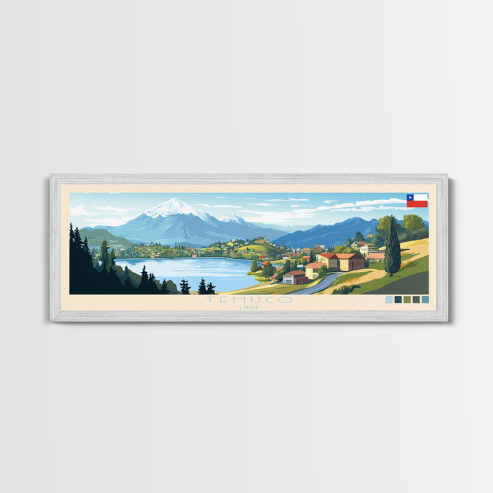 Temuco, Chile Panoramic Travel Poster Canvas Print, Temuco, Chile Painting, Chile Art, Temuco Travel Art, Living Room Painting