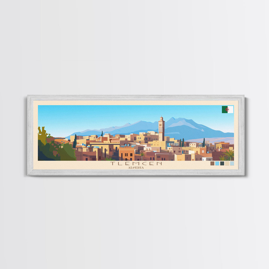 Tlemcen, Algeria Panoramic Travel Poster Canvas Print, Tlemcen, Algeria Painting, Algeria Art, Tlemcen Travel Art, Guest Room Painting