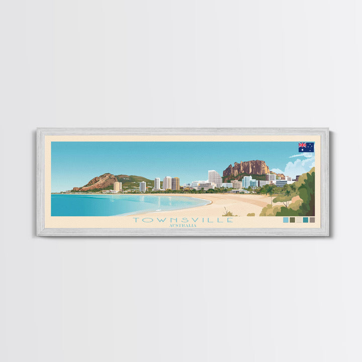 Townsville, Australia Panoramic Travel Poster Canvas Print, Townsville, Australia Painting, Australia Art, Townsville Panoramic Travel Art, Travel Painting