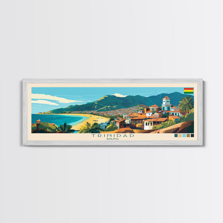 Trinidad, Bolivia Panoramic Travel Poster Canvas Print, Trinidad, Bolivia Painting, Bolivia Art, Trinidad Travel Art, Guest Room Painting