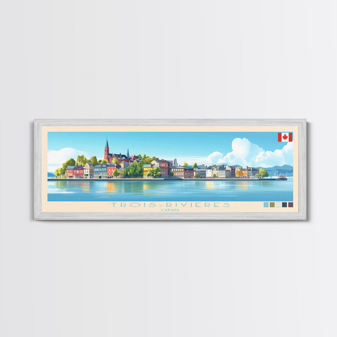 Trois-Rivieres, Canada Panoramic Travel Poster Canvas Print, Trois-Rivieres, Canada Painting, Canada Art, Trois-Rivieres Panoramic Travel Art, Travel Painting