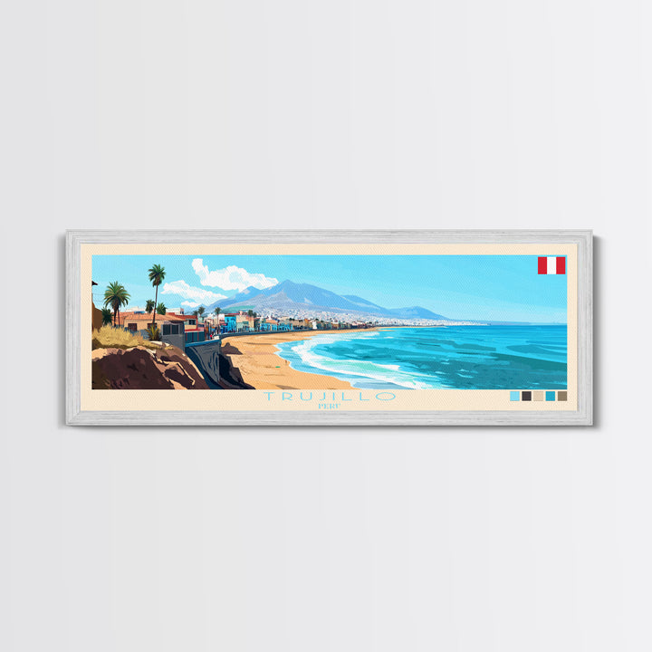 Trujillo, Peru Panoramic Travel Poster Canvas Print, Trujillo, Peru Painting, Peru Art, Trujillo Travel Art, Guest Room Painting