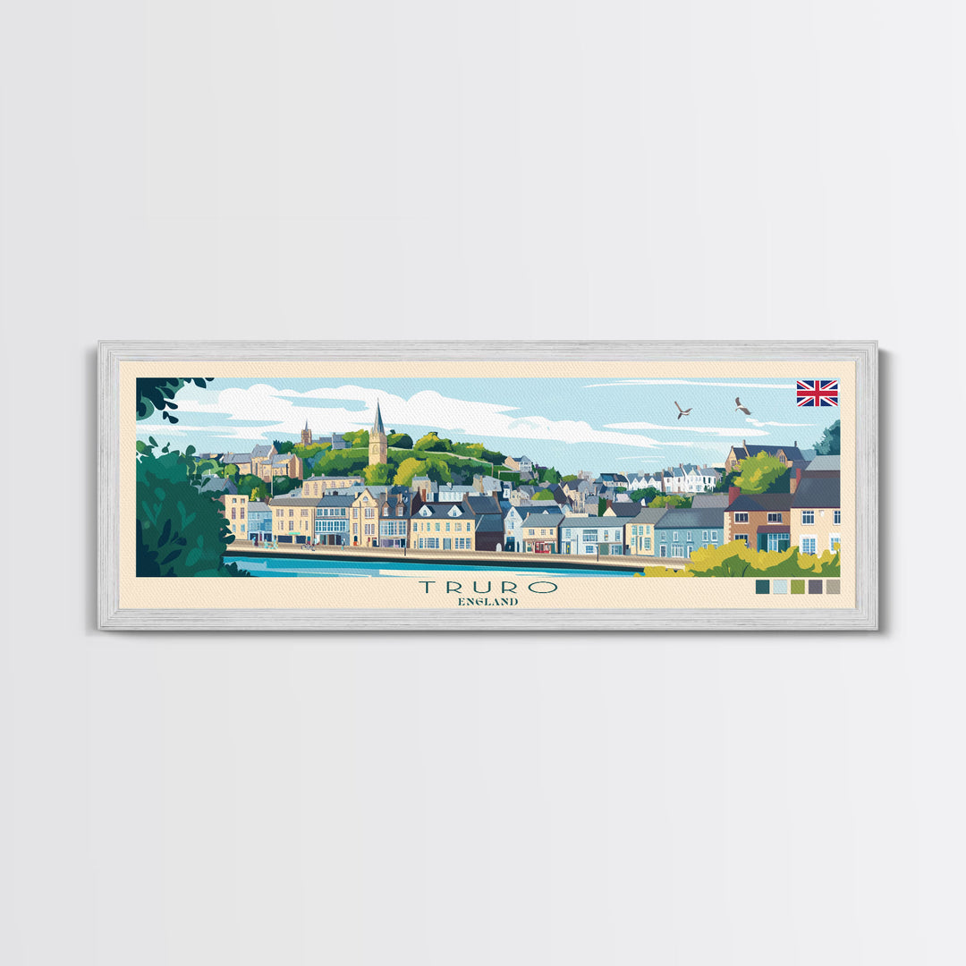 Truro, England Panoramic Travel Poster Canvas Print, Truro, England Painting, England Art, Truro Travel Art, Living Room Painting