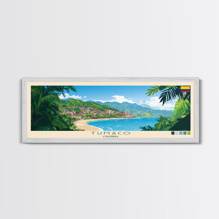 Tumaco, Colombia Panoramic Travel Poster Canvas Print, Tumaco, Colombia Painting, Colombia Art, Tumaco Panoramic Travel Art, Travel Painting