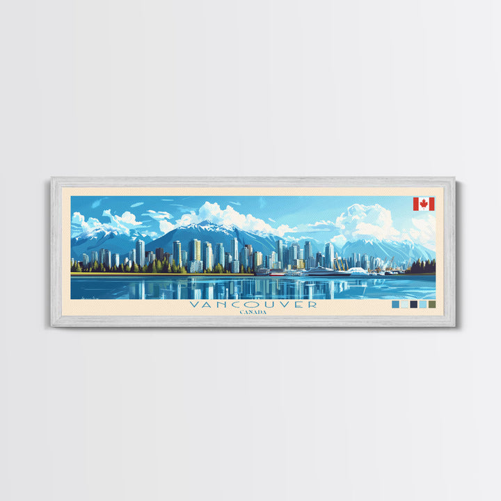 Vancouver, Canada Panoramic Travel Poster Canvas Print, Vancouver, Canada Painting, Canada Art, Vancouver Travel Art, Guest Room Painting