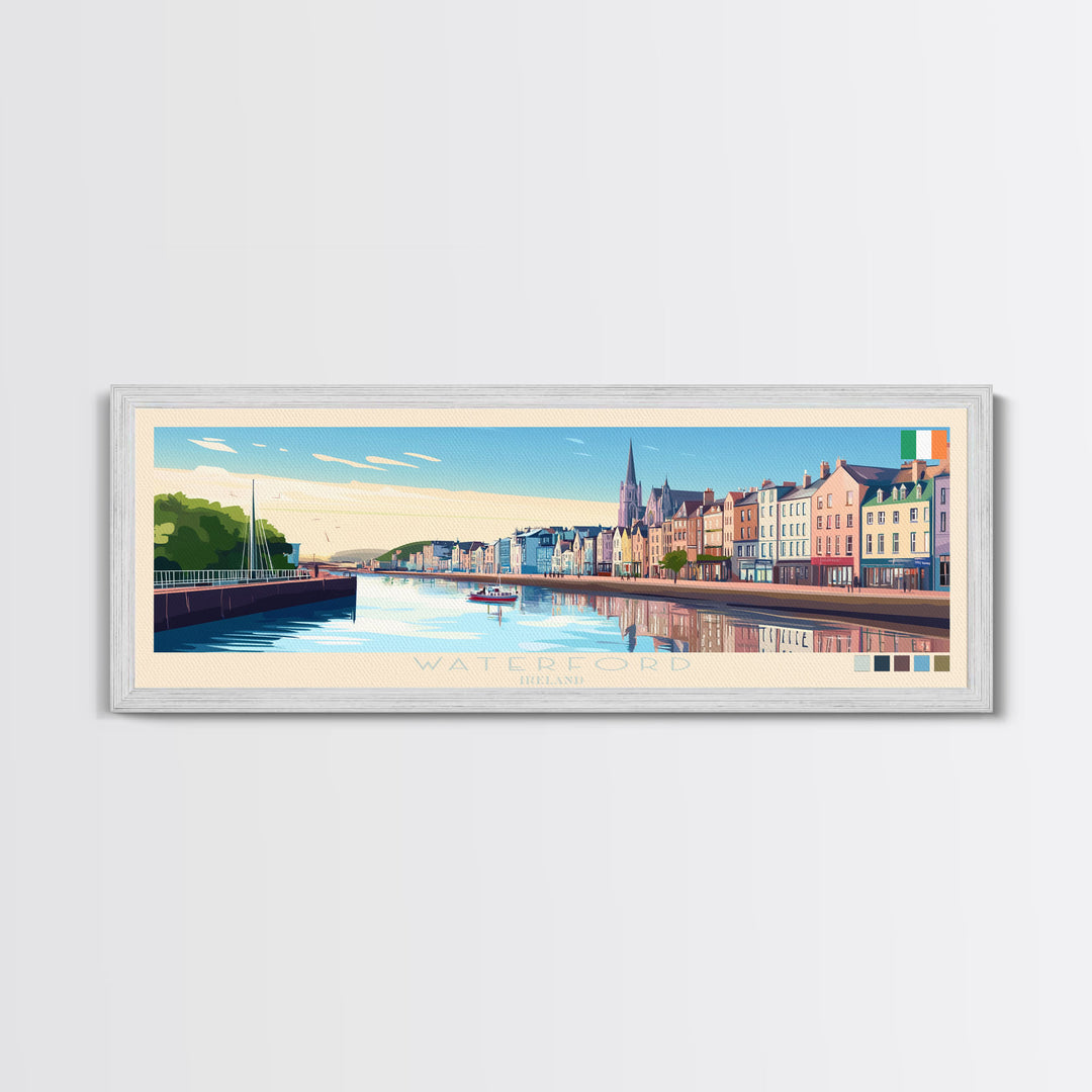 Waterford, Ireland Panoramic Travel Poster Canvas Print, Waterford, Ireland Painting, Ireland Art, Waterford Travel Art, Guest Room Painting