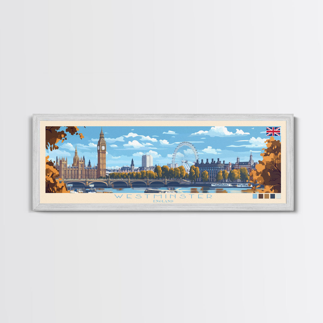 Westminster, England Panoramic Travel Poster Canvas Print, Westminster, England Painting, England Art, Westminster Travel Art, Living Room Painting