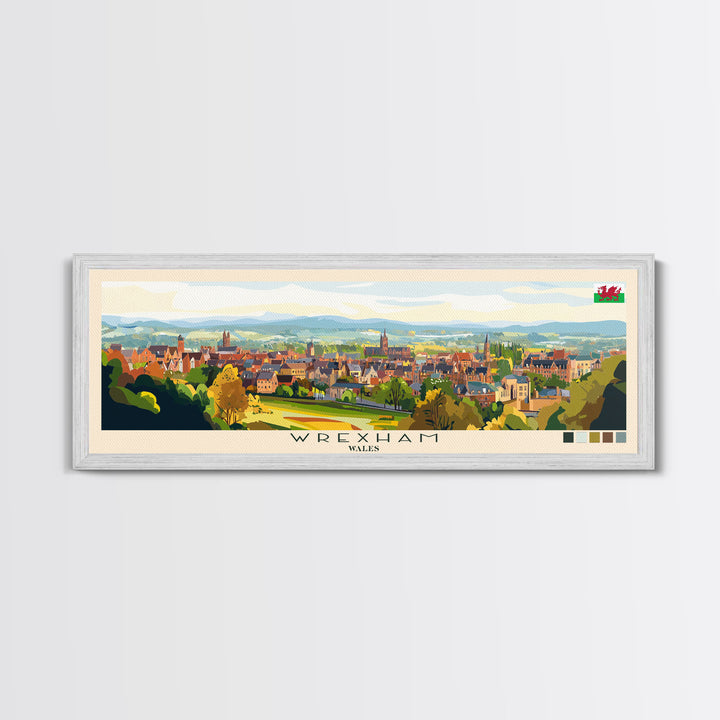 Wrexham, Wales Panoramic Travel Poster Canvas Print, Wrexham, Wales Painting, Wales Art, Wrexham Travel Art, Living Room Painting