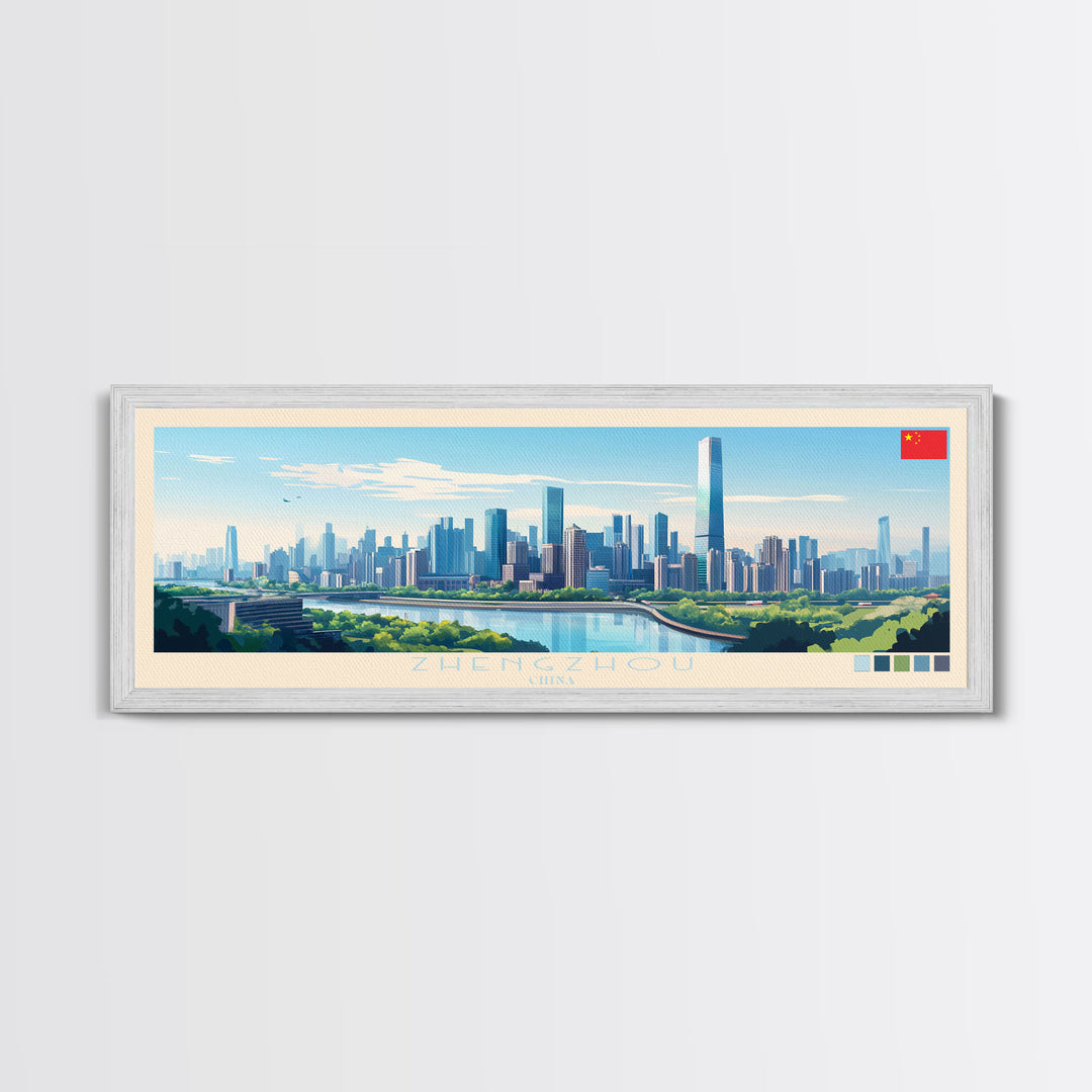 Zhengzhou, China Panoramic Travel Poster Canvas Print, Zhengzhou, China Painting, China Art, Zhengzhou Travel Art, Living Room Painting