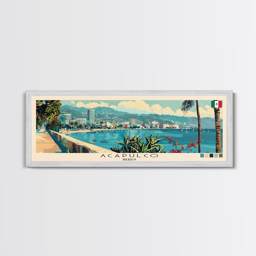 Acapulco, Mexico Panoramic Canvas Print, Acapulco, Mexico Painting, Mexico Art, Acapulco Travel Poster, Travel Art, Guest Room Painting