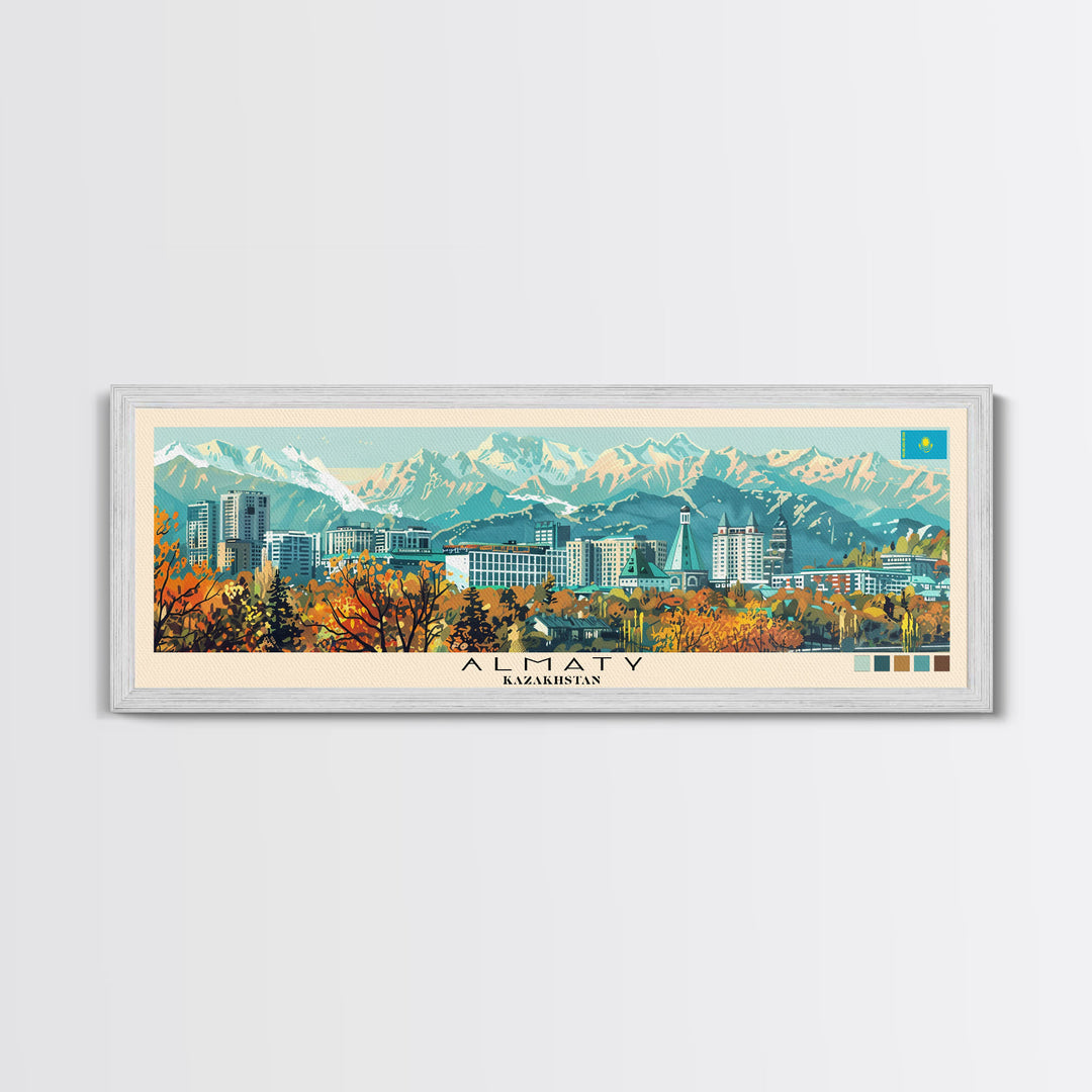 Almaty, Kazakhstan Panoramic Canvas Print, Almaty, Kazakhstan Painting, Kazakhstan Art, Almaty Travel Poster, Travel Art, Living Room Painting