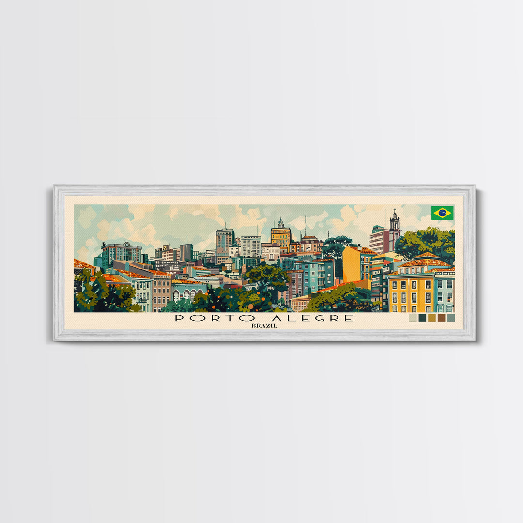 Porto Alegre, Brazil Panoramic Canvas Print, Porto Alegre, Brazil Painting, Brazil Art, Porto Alegre Travel Poster, Travel Art, Housewarming Gift