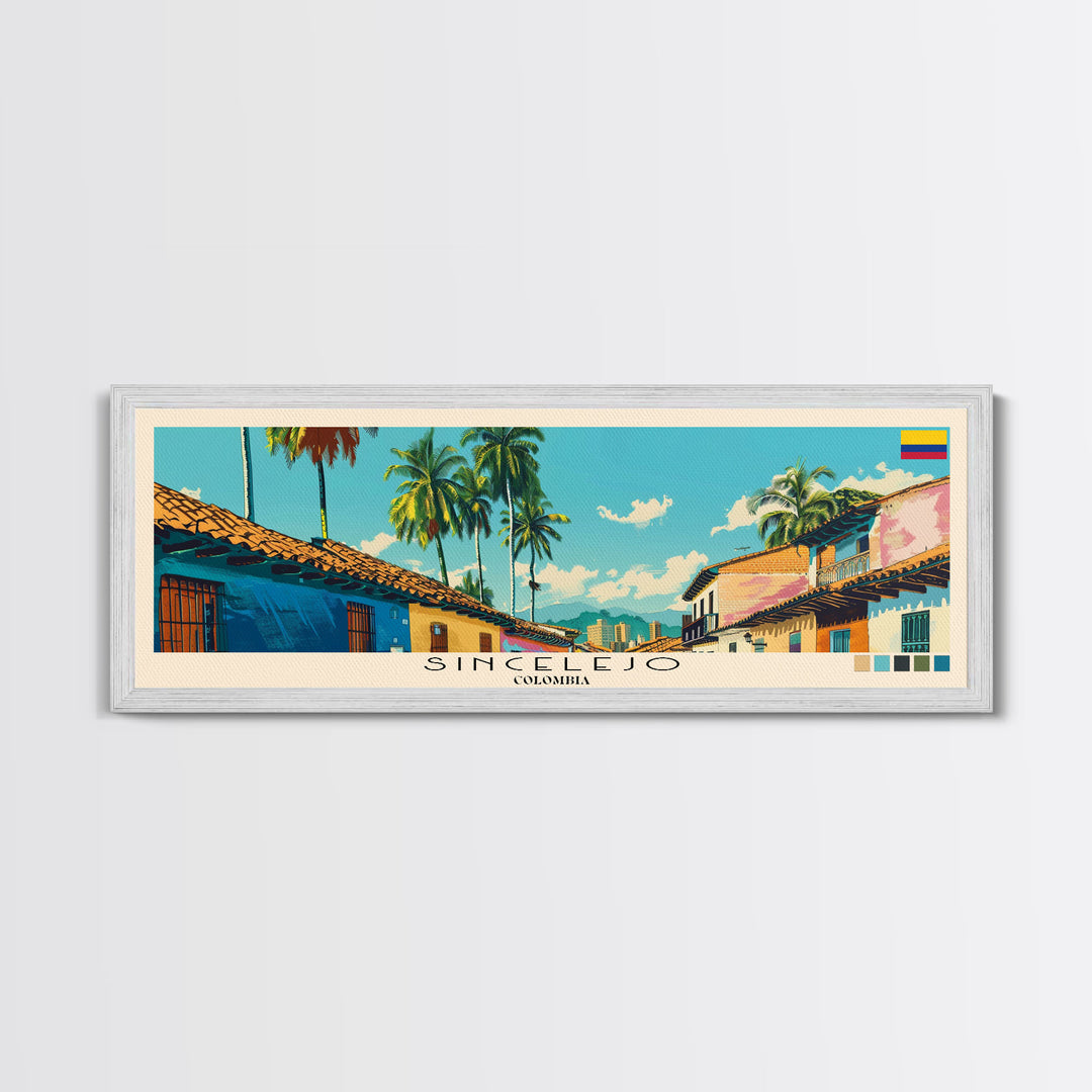 Sincelejo, Colombia Panoramic Canvas Print, Sincelejo, Colombia Painting, Colombia Art, Sincelejo Travel Poster, Travel Art, Living Room Painting