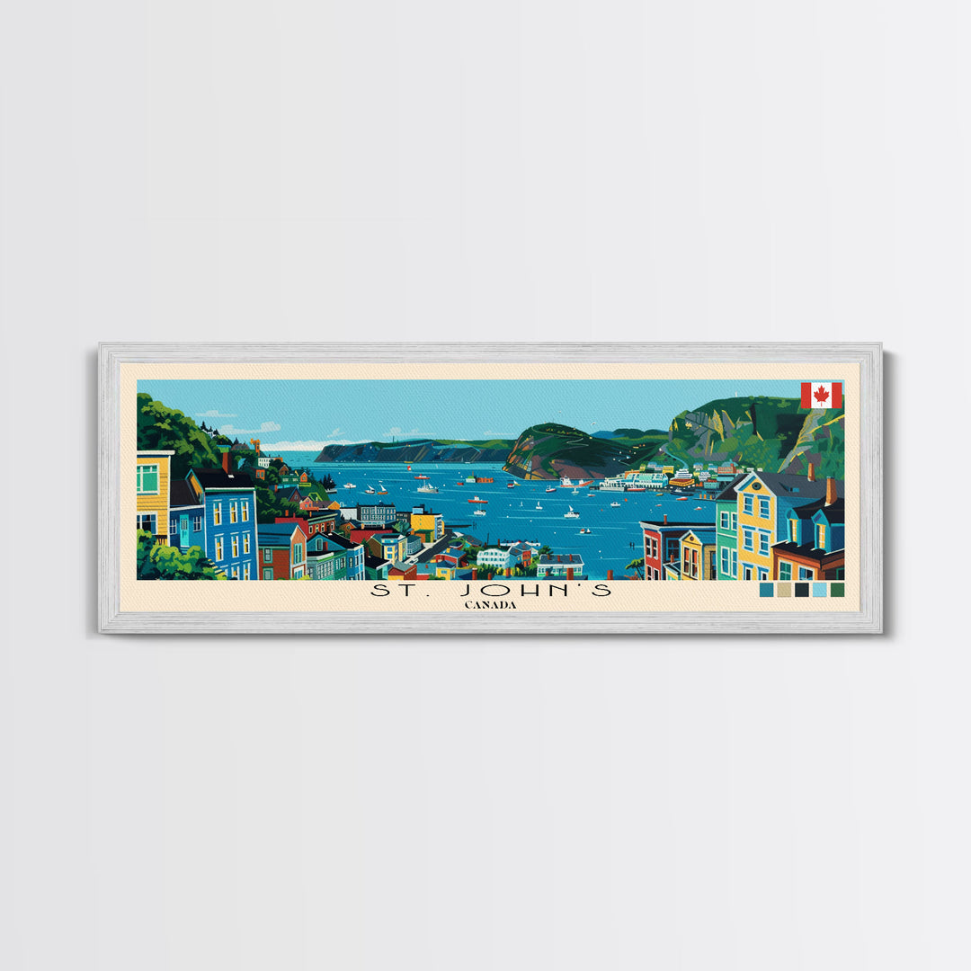 St. John's, Canada Panoramic Canvas Print, St. John's, Canada Painting, Canada Art, St. John's Travel Poster, Travel Art, Guest Room Painting