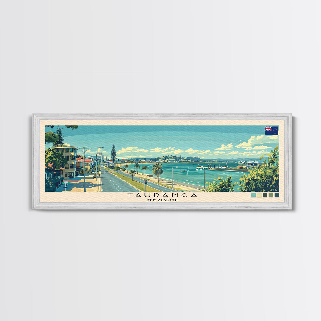 Tauranga, New Zealand Panoramic Canvas Print, Tauranga, New Zealand Painting, New Zealand Art, Tauranga Travel Poster, Travel Art, Guest Room Painting