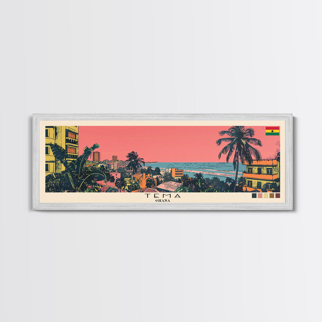 Tema, Ghana Panoramic Canvas Print, Tema, Ghana Painting, Ghana Art, Tema Travel Poster, Travel Art, Housewarming Gift