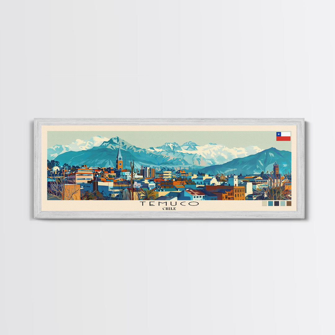 Temuco, Chile Panoramic Canvas Print, Temuco, Chile Painting, Chile Art, Temuco Travel Poster, Travel Art, Guest Room Painting