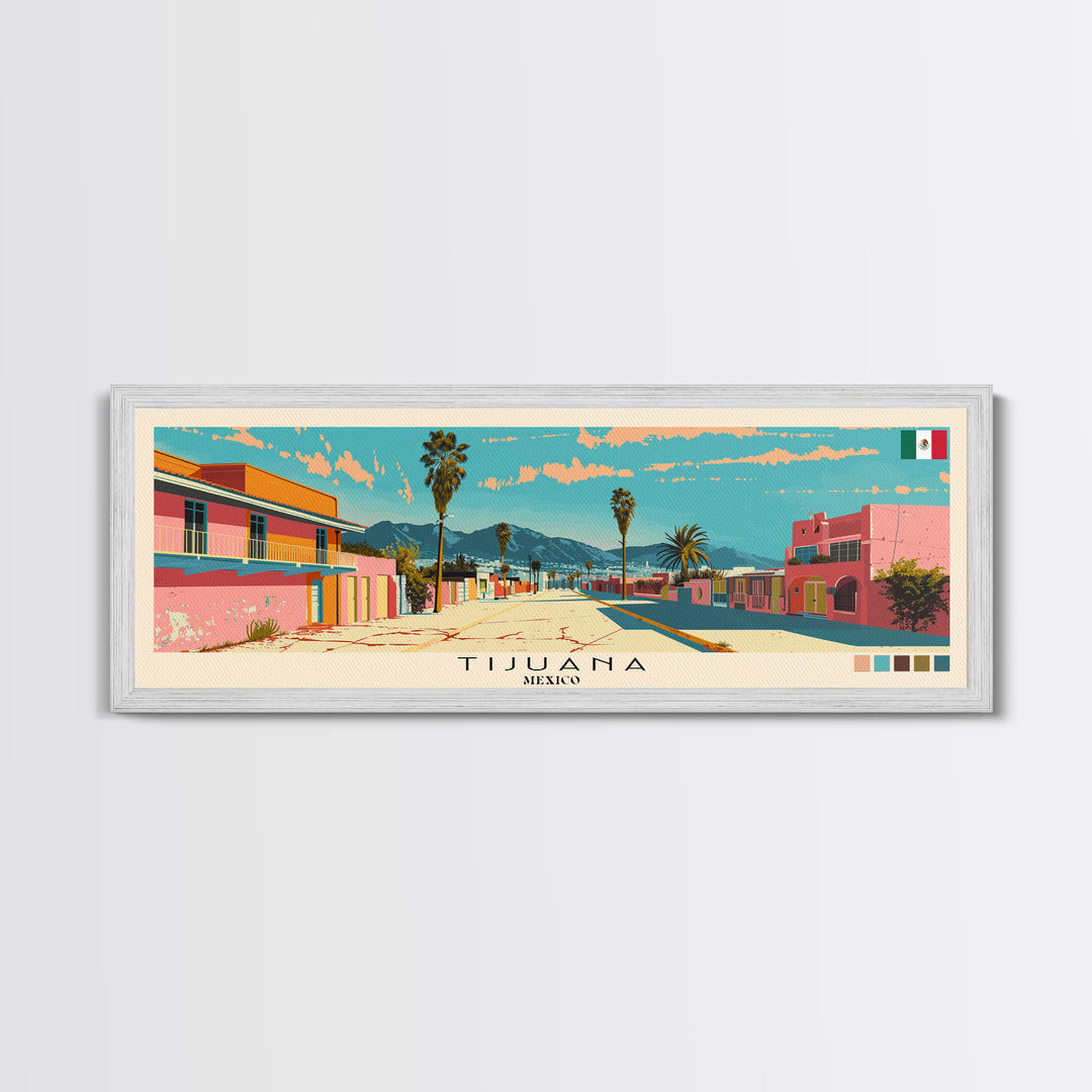 Tijuana, Mexico Panoramic Canvas Print, Tijuana, Mexico Painting, Mexico Art, Tijuana Travel Poster, Travel Art, Housewarming Gift