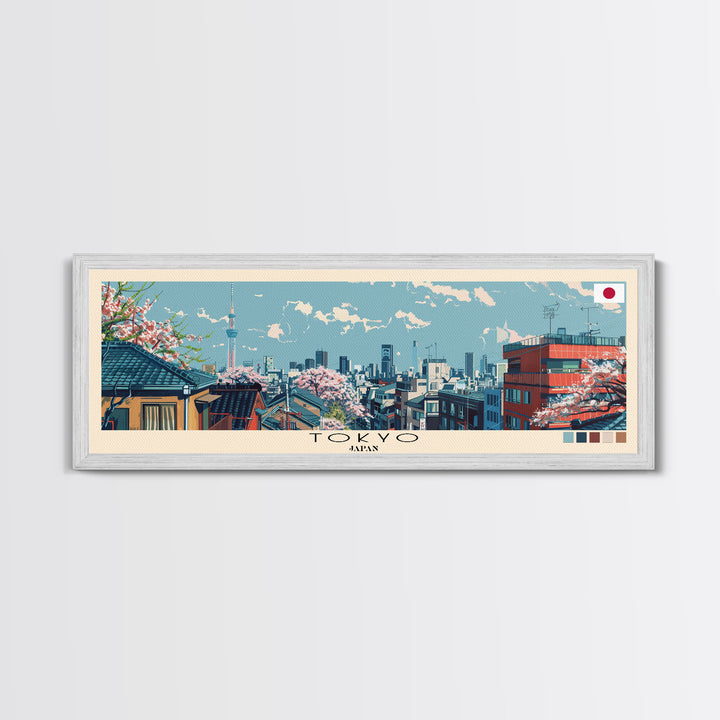 Tokyo, Japan Panoramic Canvas Print, Tokyo, Japan Painting, Japan Art, Tokyo Travel Poster, Travel Art, Guest Room Painting