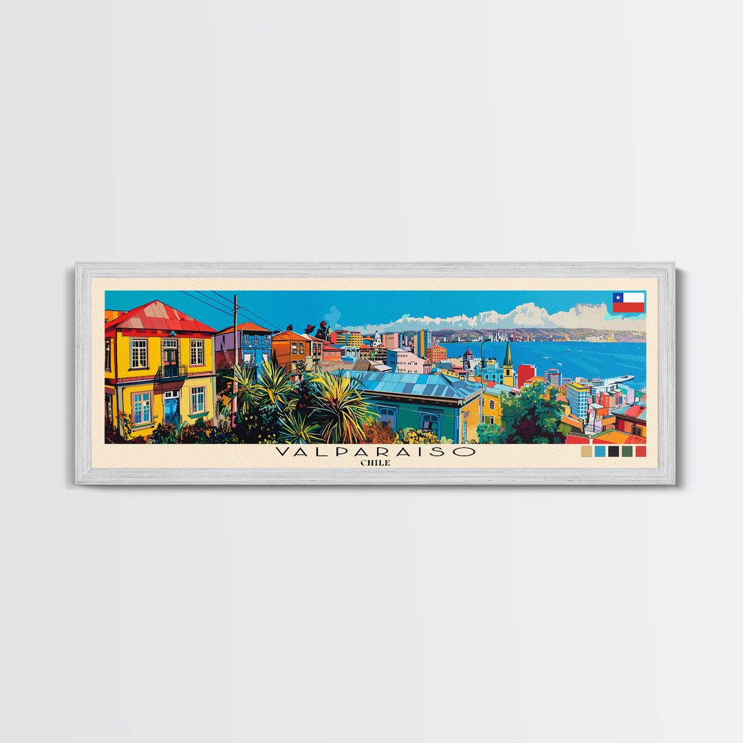 Valparaiso, Chile Panoramic Canvas Print, Valparaiso, Chile Painting, Chile Art, Valparaiso Travel Poster, Travel Art, Living Room Painting