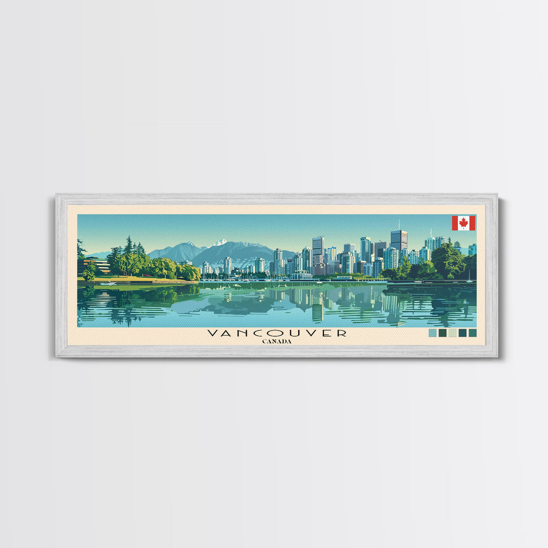 Vancouver, Canada Panoramic Canvas Print, Vancouver, Canada Painting, Canada Art, Vancouver Travel Poster, Travel Art, Housewarming Gift