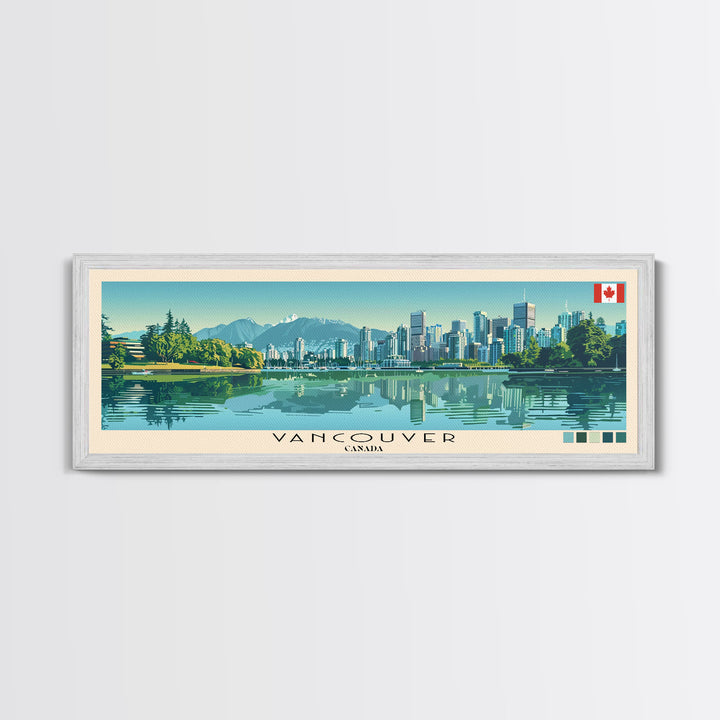 Vancouver, Canada Panoramic Canvas Print, Vancouver, Canada Painting, Canada Art, Vancouver Travel Poster, Travel Art, Housewarming Gift