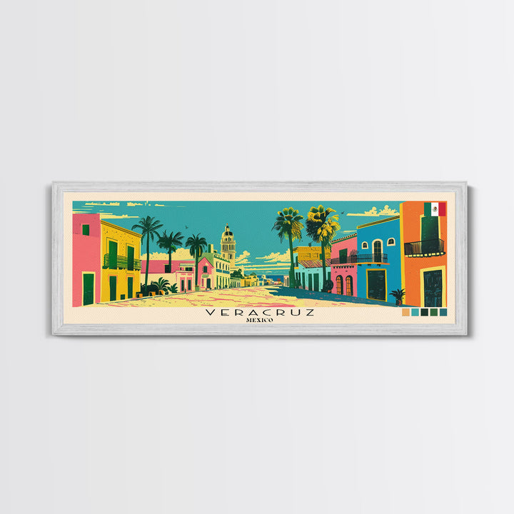 Veracruz, Mexico Panoramic Canvas Print, Veracruz, Mexico Painting, Mexico Art, Veracruz Travel Poster, Travel Art, Guest Room Painting