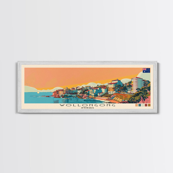 Wollongong, Australia Panoramic Canvas Print, Wollongong, Australia Painting, Australia Art, Wollongong Travel Poster, Travel Art, Vacation Gift