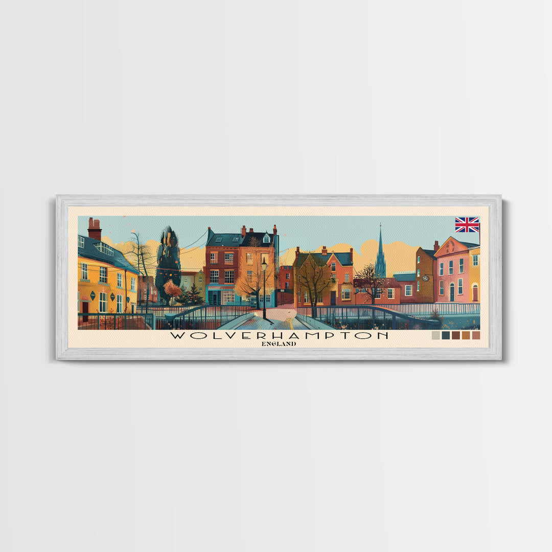 Wolverhampton, England Panoramic Canvas Print, Wolverhampton, England Painting, England Art, Wolverhampton Travel Poster, Travel Art, Living Room Painting