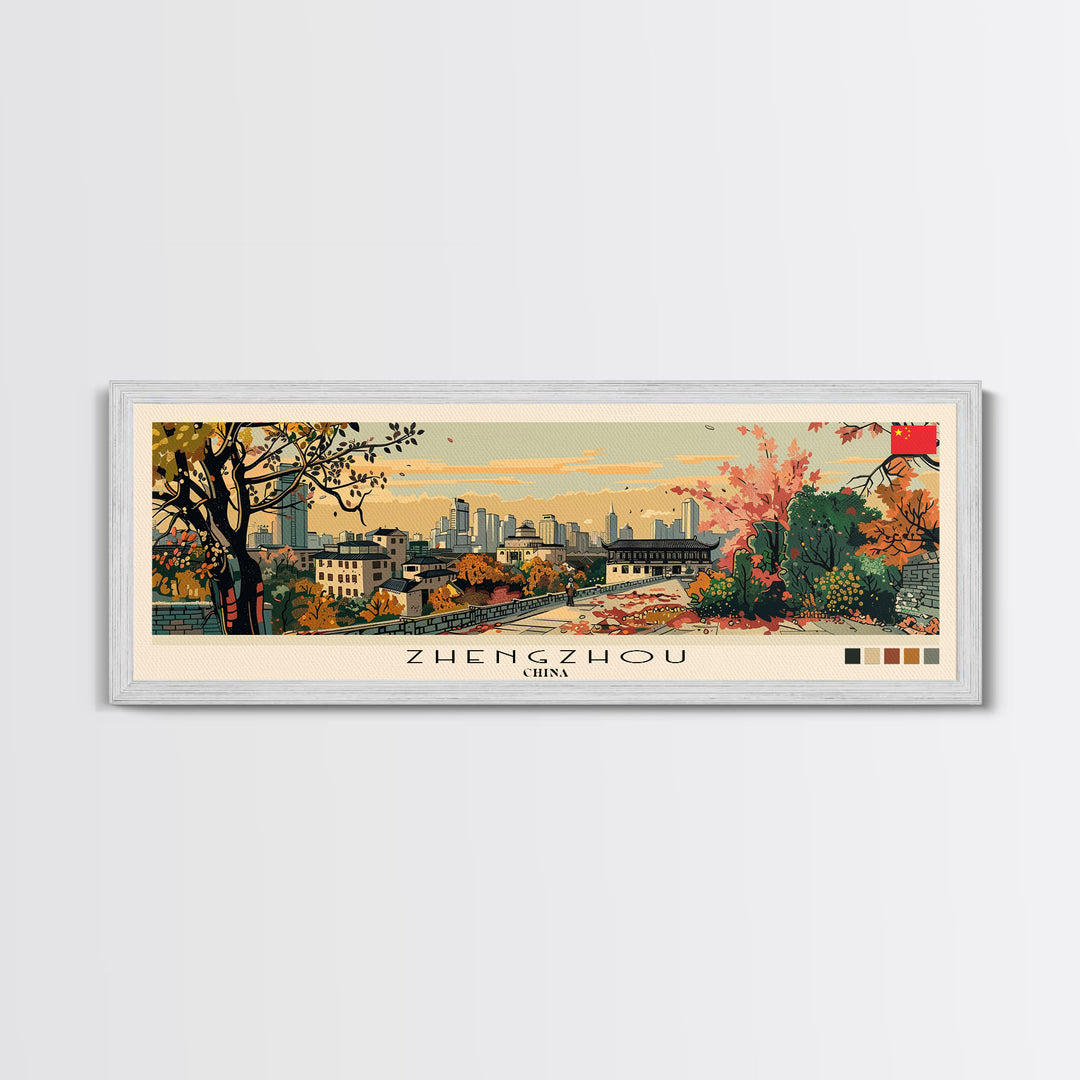 Zhengzhou, China Panoramic Canvas Print, Zhengzhou, China Painting, China Art, Zhengzhou Travel Poster, Travel Art, Guest Room Painting