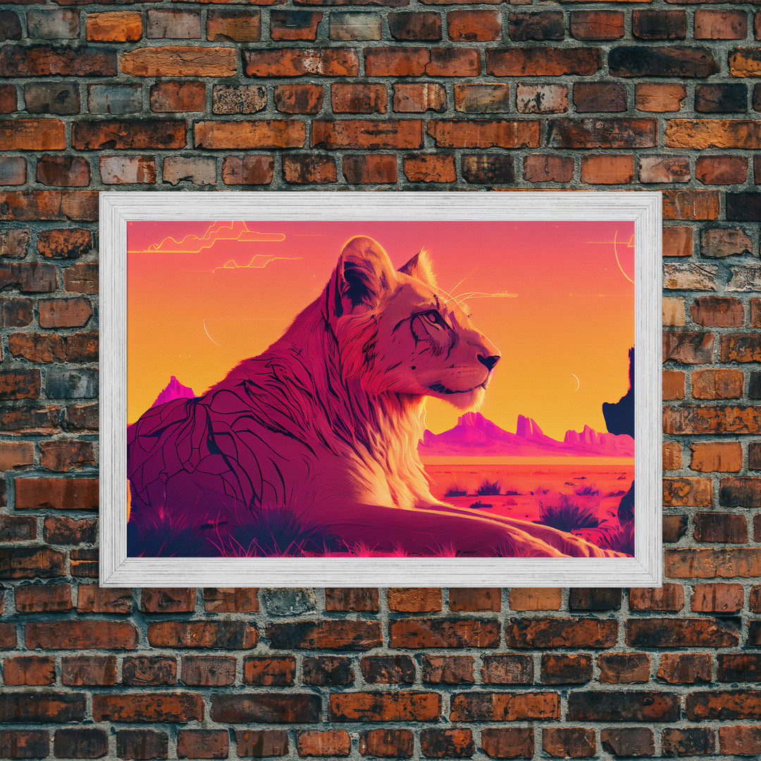 Cool lioness art, boss lady art, framed canvas print, pastel art of Africa