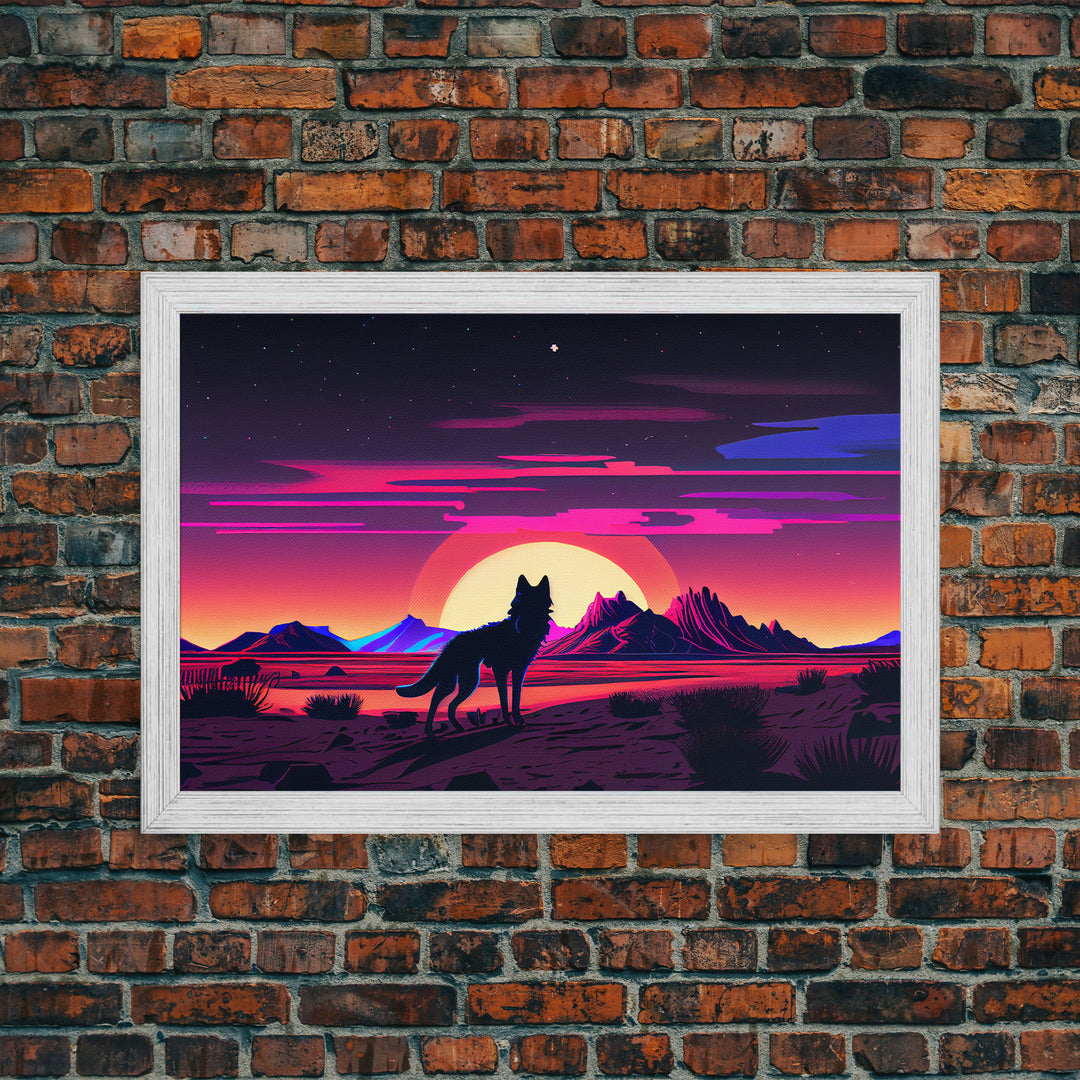 Desert Full Moon Silhouette Fox Purple Wall Art Print, Wall Decor, Wall Poster, Fine Art Print