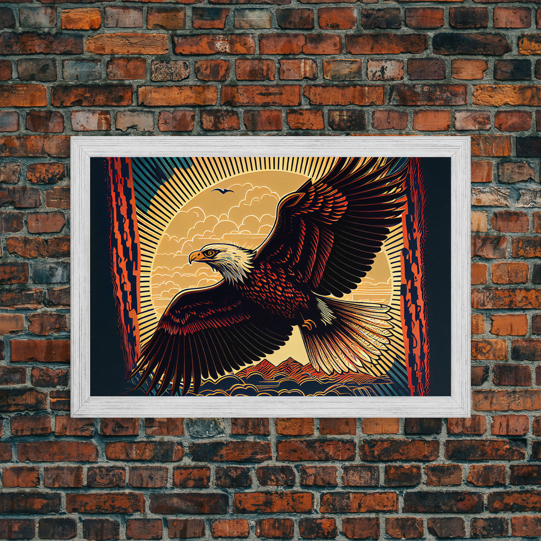 Bald eagle mural art, framed canvas print, framed wall art, cool bedroom wall decor