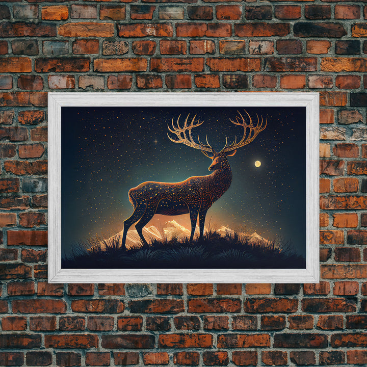 Deer made of stars, reflection stag, framed canvas print, unique wall art