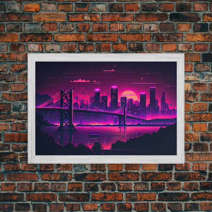 Cityscape Bridge Full Moon Purple Night Fine Art Print, Wall Decor, Wall Art Print, Wall Poster