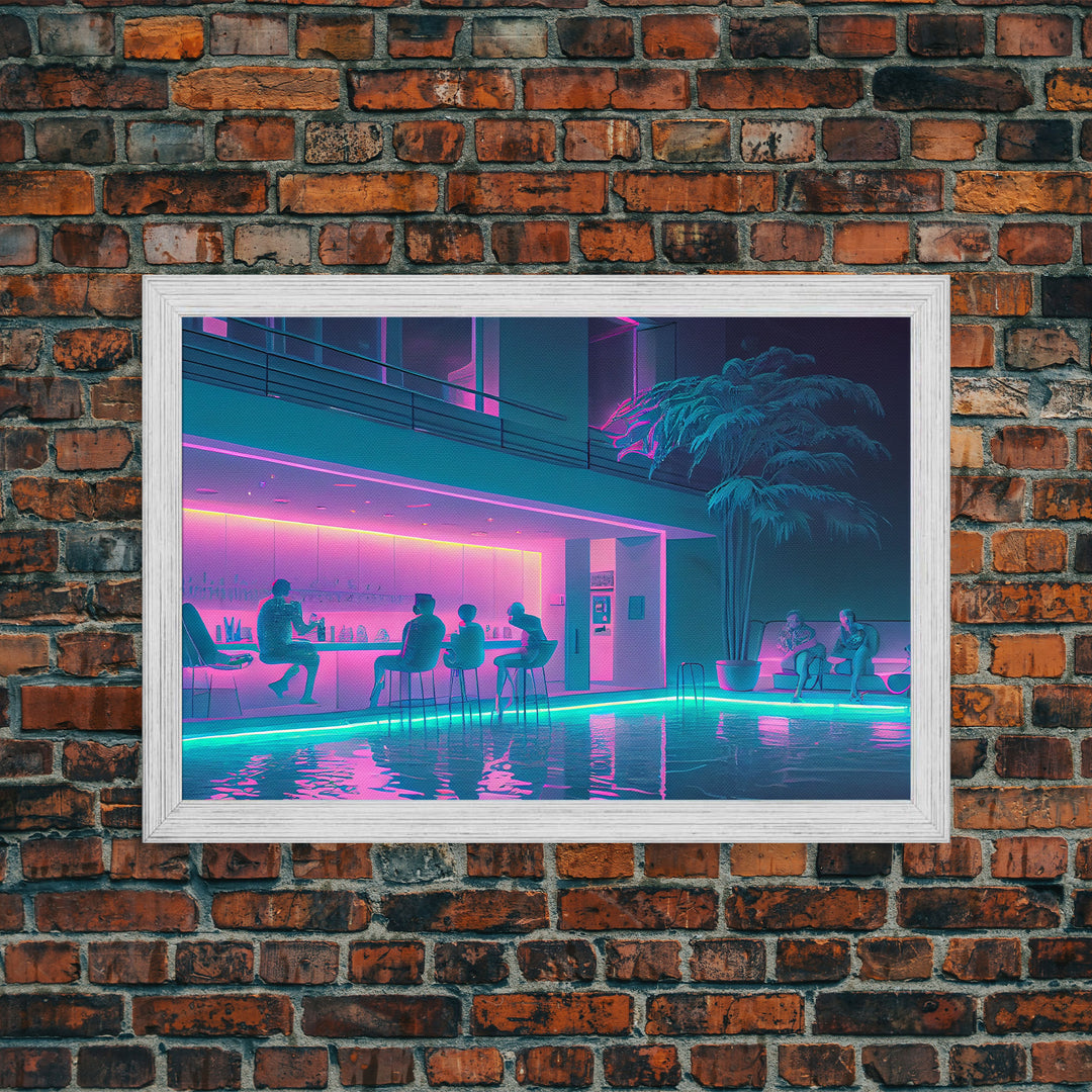 The Lounge - Vaporwave bar decor, framed canvas print, pastel synthwave art, colorful wall decor