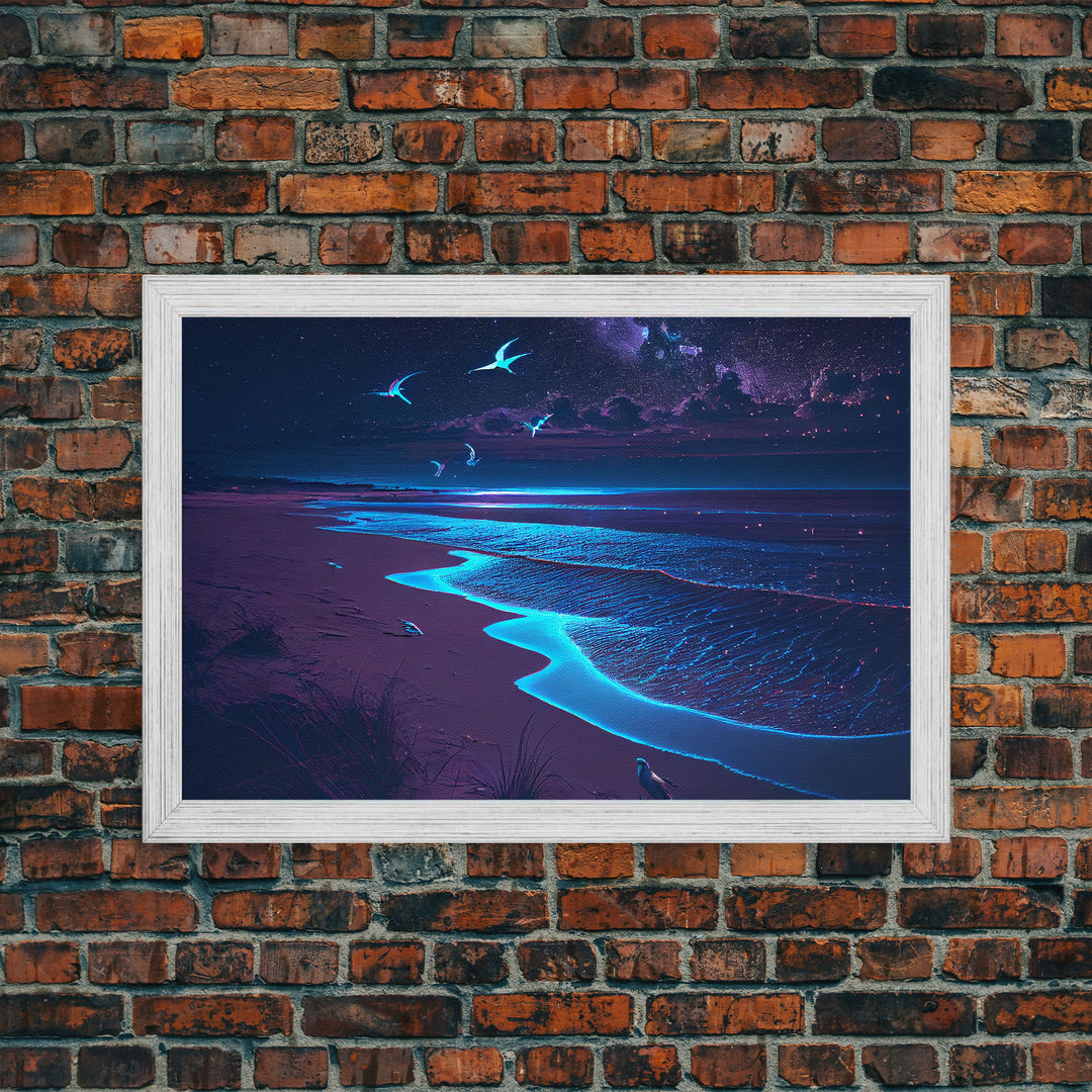 Moonlight On Beach Seashore Ocean Bioluminescence Wall Art Print, Wall Decor, Wall Poster, Wall Art Print