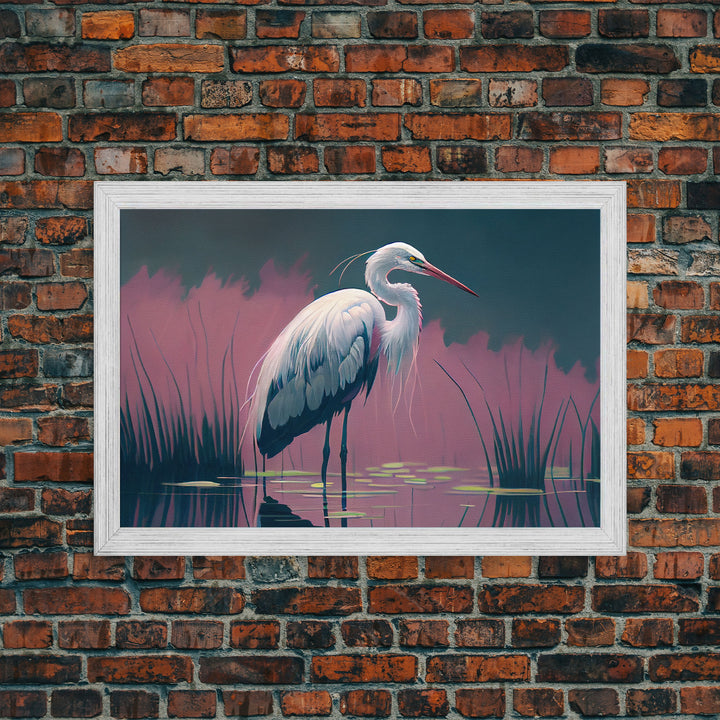 Beautiful stork watercolor, framed canvas print