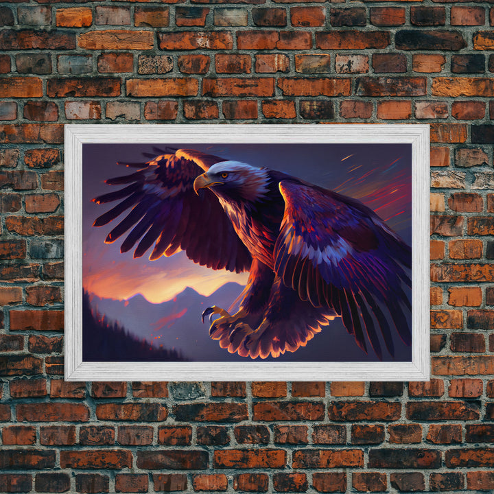 Bald Eagle on the hunt, birds of prey animal prints, framed canvas print, American Bald Eagle Art