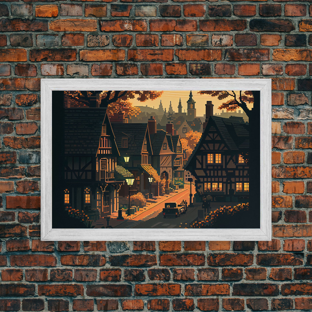 Quaint European Village Town Pixel Fine Art Print, Wall Decor, Wall Poster, Wall Art Print