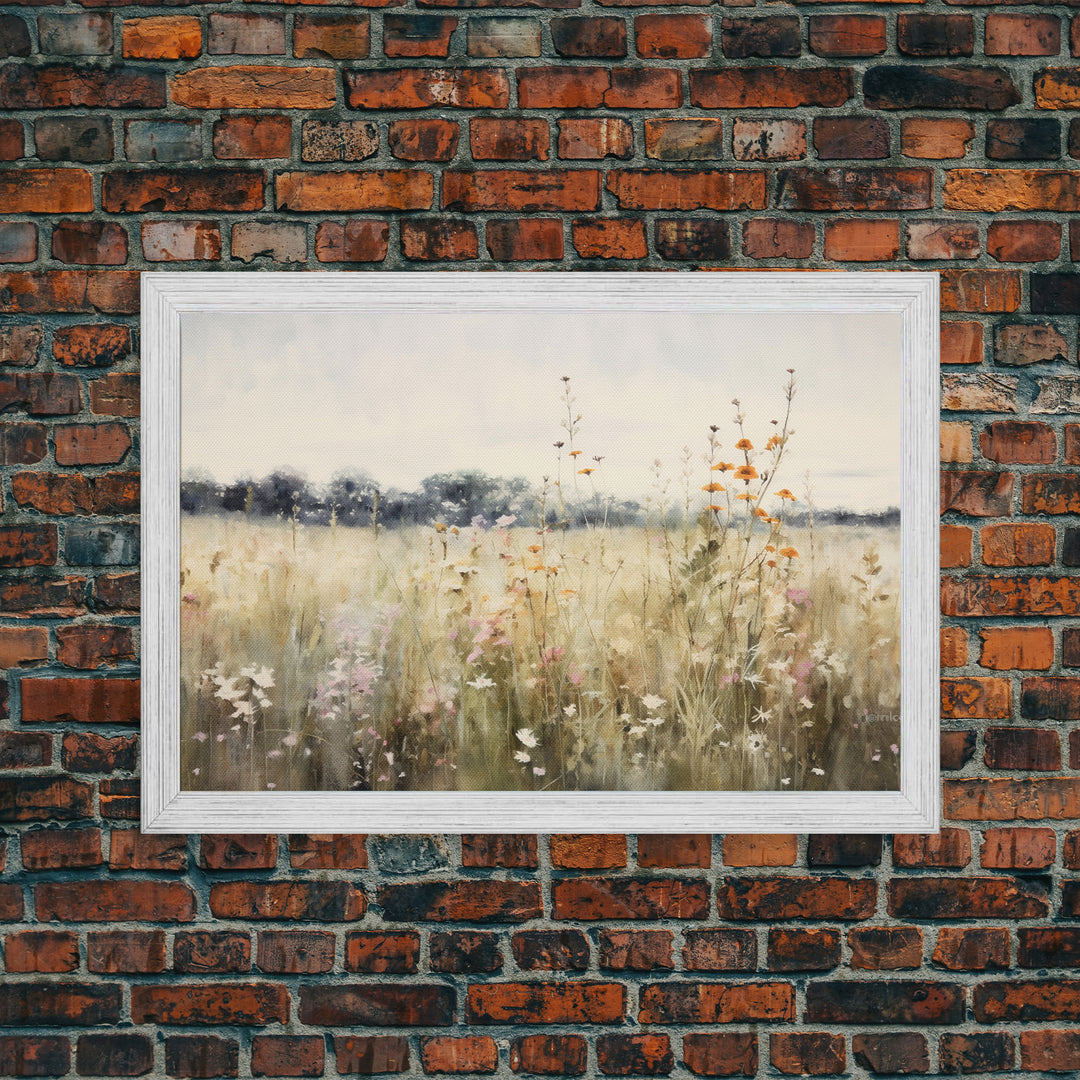 Rustic Country Wildflower Landscape Oil Painting Canvas Print Reproduction, Framed Wall Art, Rustic Farmhouse Decor, Gift For Her