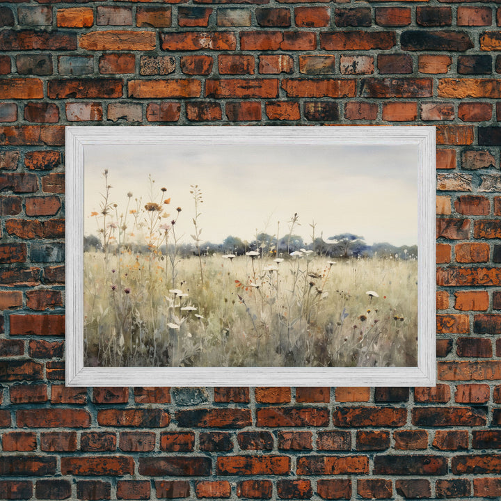 Rustic Country Wildflower Landscape Oil Painting Canvas Print Reproduction, Framed Wall Art, Rustic Farmhouse Decor, Muted Art, Moody Art